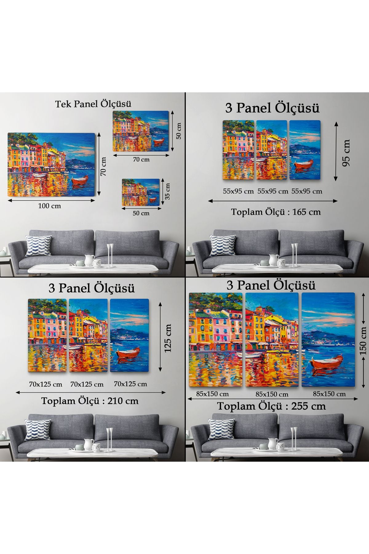 Deniz de Tekneler Yağlıboya Görünüm Dekoratif Kanvas Duvar Tablosu-3457