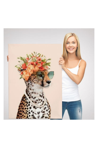 Kanvas Tablo, Duvar Dekoru, Çiçek Taçlı Sosyetik Kokoş Çita 6049 BUNGKNV