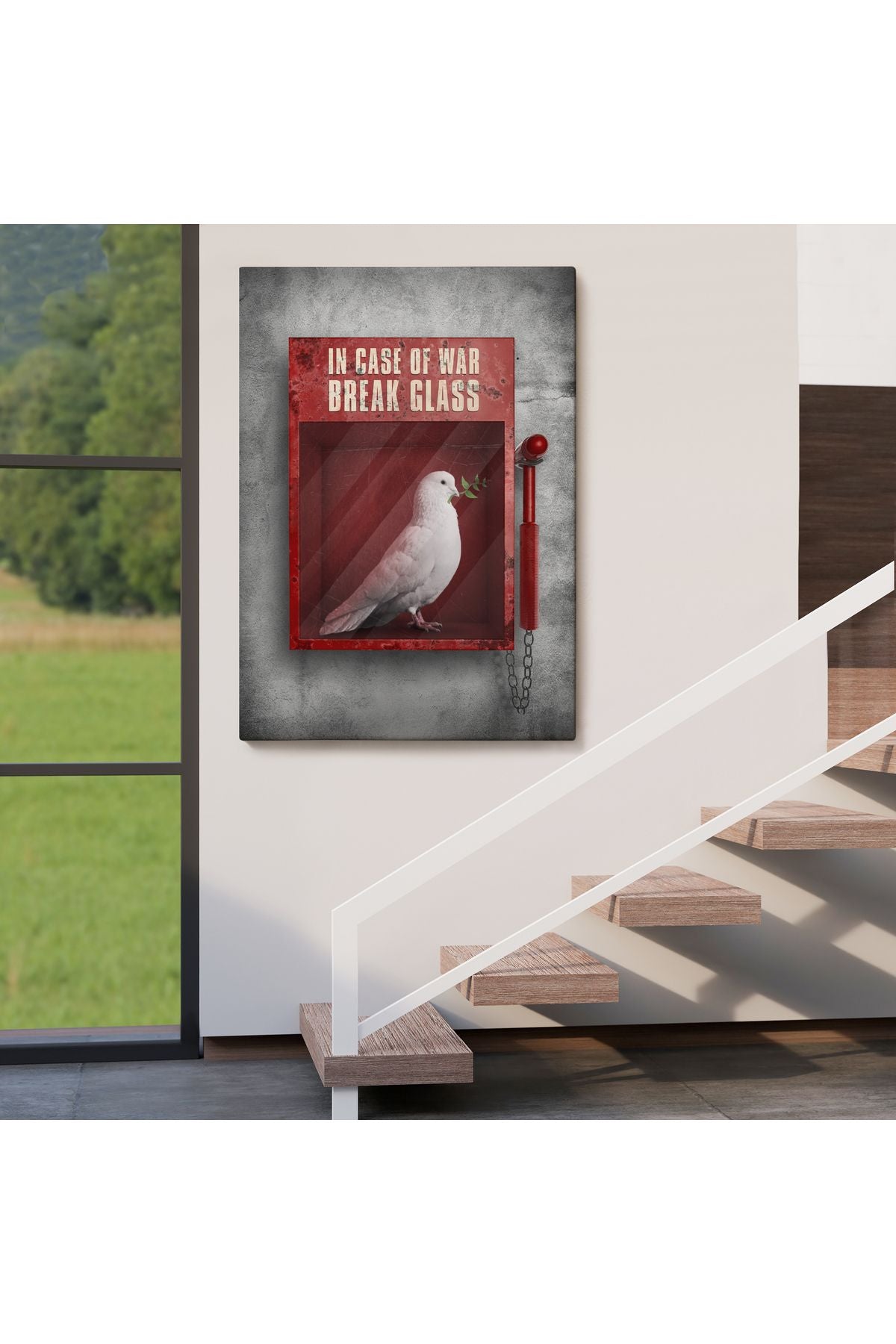 Savaş Durumunda Camı Kır Güvercin Kanvas Tablo-5258