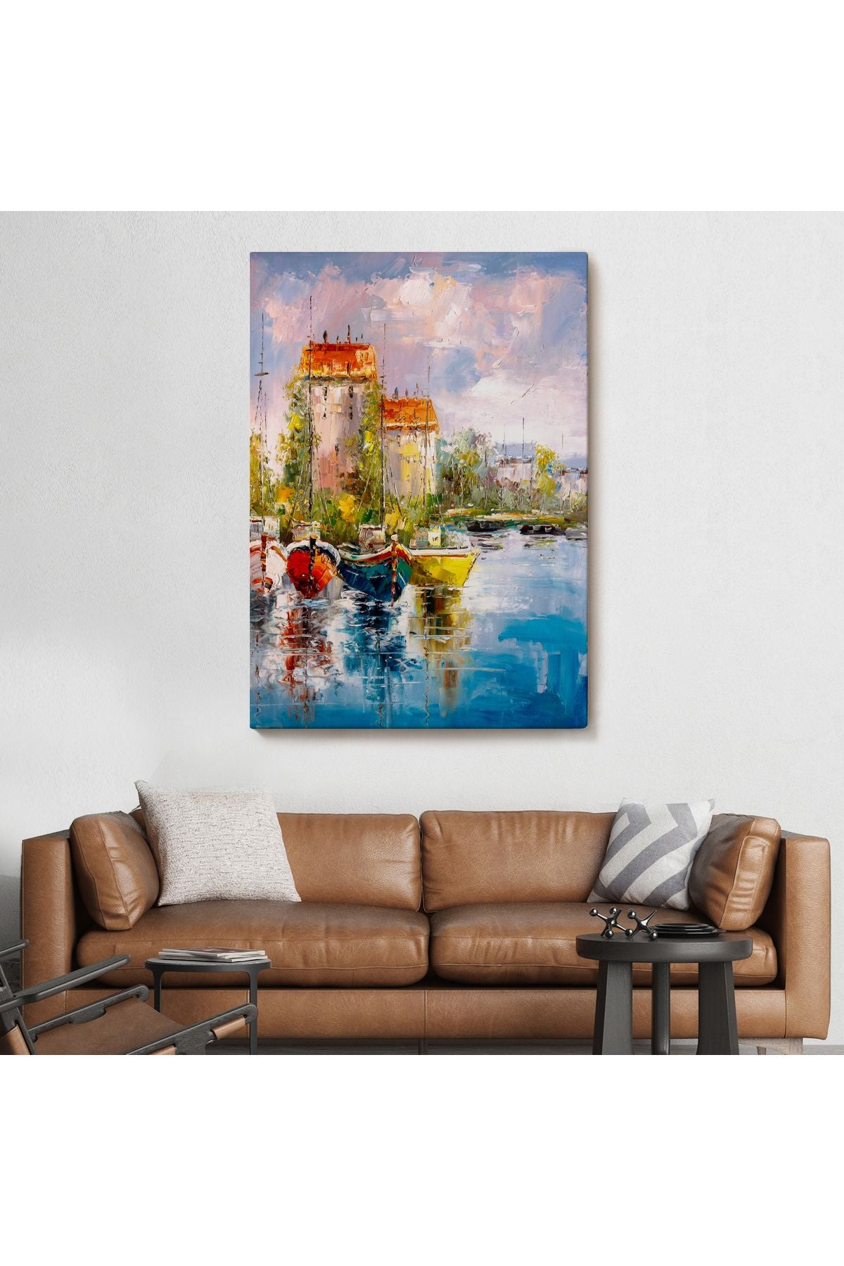 Liman Manzarası Yağlıboya Görünüm Dekoratif Kanvas Duvar Tablosu-5931