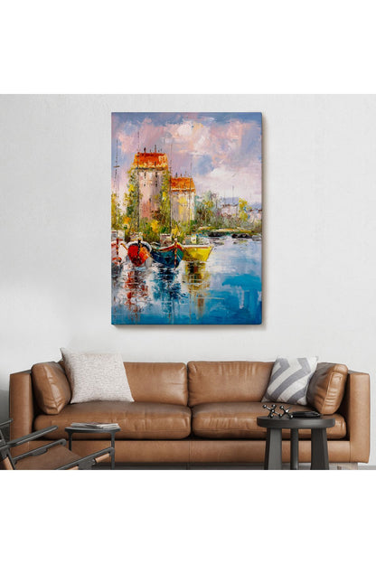 Liman Manzarası Yağlıboya Görünüm Dekoratif Kanvas Duvar Tablosu-5931