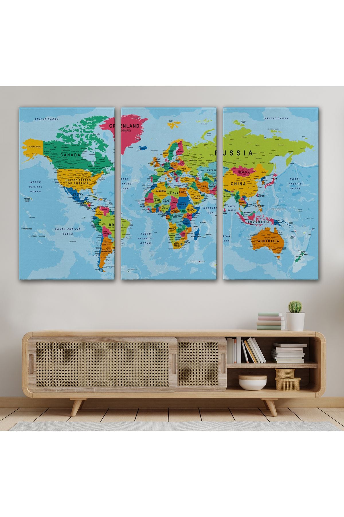 Dünya Haritası Kanvas Tablo Çok Ayrıntılı Dekoratif ve Okyanuslu 2173