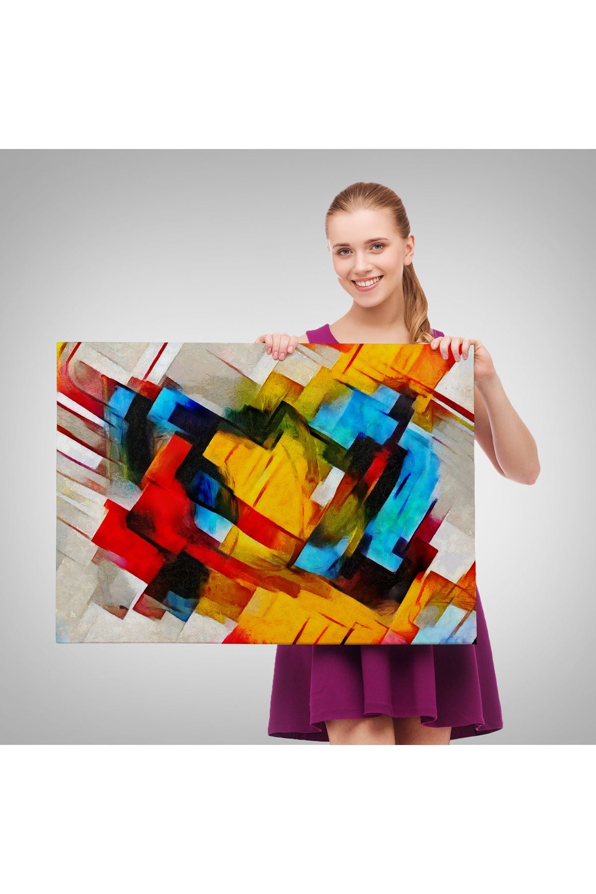 Picasso Tarzında Soyut Yağlıboya Görünüm Dekoratif Kanvas Duvar Tablosu-3519