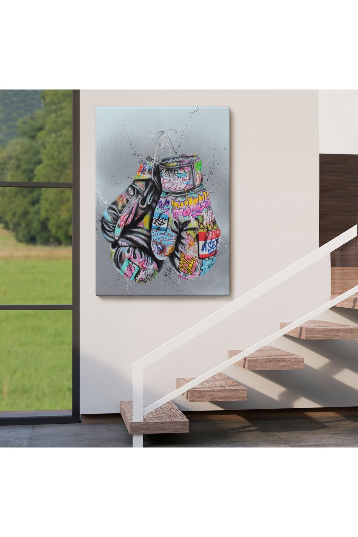 HG Boks Eldivenleri Kanvas Tablo, Renkli Banksy Sokak Graffiti Kanvas Tablo-5320