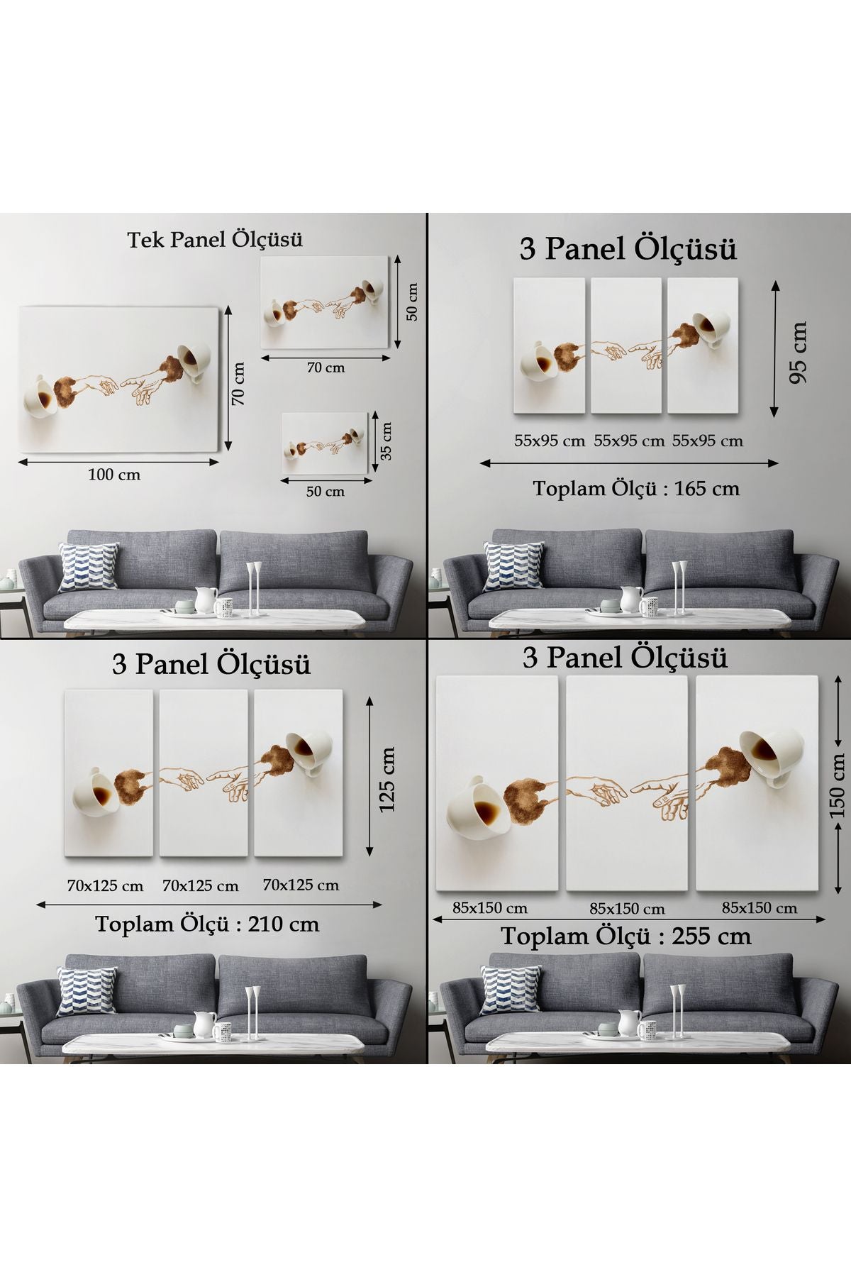 El Ele Espresso Fincanları Dekoratif Kanvas Duvar Tablosu-3639