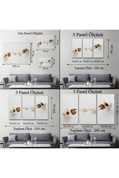 El Ele Espresso Fincanları Dekoratif Kanvas Duvar Tablosu-3639