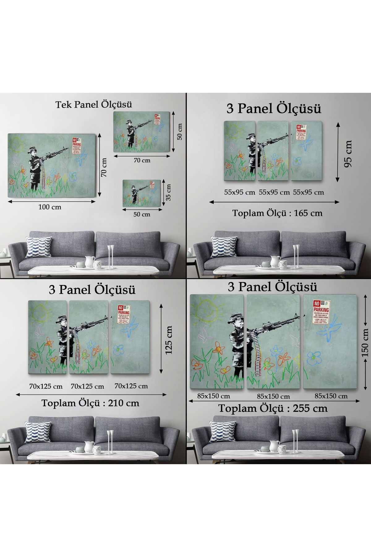 Bansky'nin Makineli Tüfekli Çocuk İsimli Eseri Kanvas Tablo, No Parking-5008