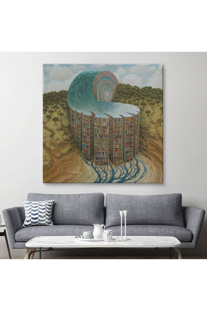 Gerçeküstü Bir Kütüphane Posteri, Çalışma Odası Hediyesi Kanvas Tablo-5330