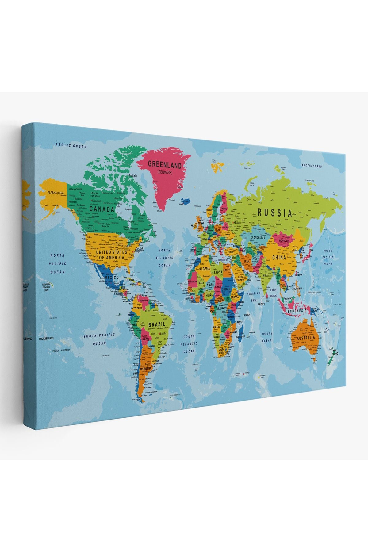 Dünya Haritası Kanvas Tablo Çok Ayrıntılı Dekoratif ve Okyanuslu 2173