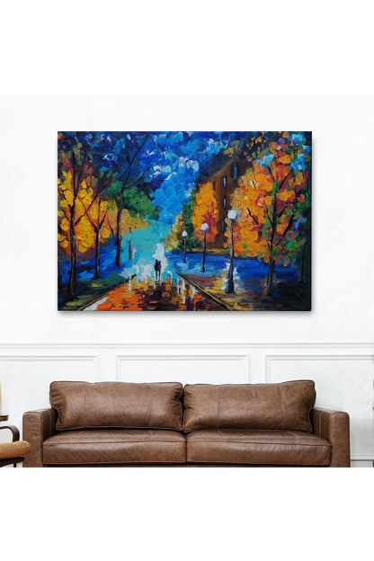 Gece Sokakta Yürüyen Sevgililer, Kanvas Duvar Tablosu-1184