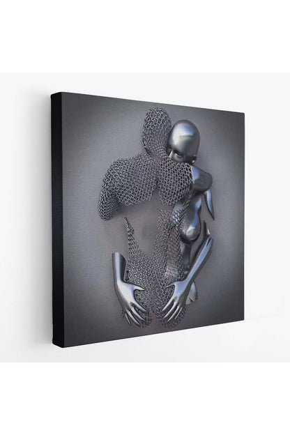 Kanvas Tablo Gri ve Gümüş Duvar Dekoru, Metalik Efektli Kanvas Tablo-5356