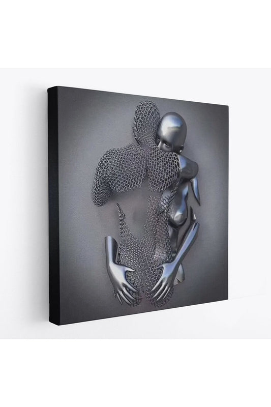 Kanvas Tablo Gri ve Gümüş Duvar Dekoru, Metalik Efektli Kanvas Tablo-5356