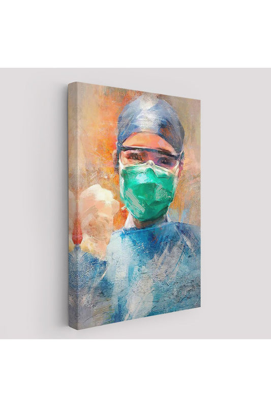 Covid 19 Dövüşen Soyut Hemşire Portresi, Tıbbi Soyut Kanvas Tablo-5246