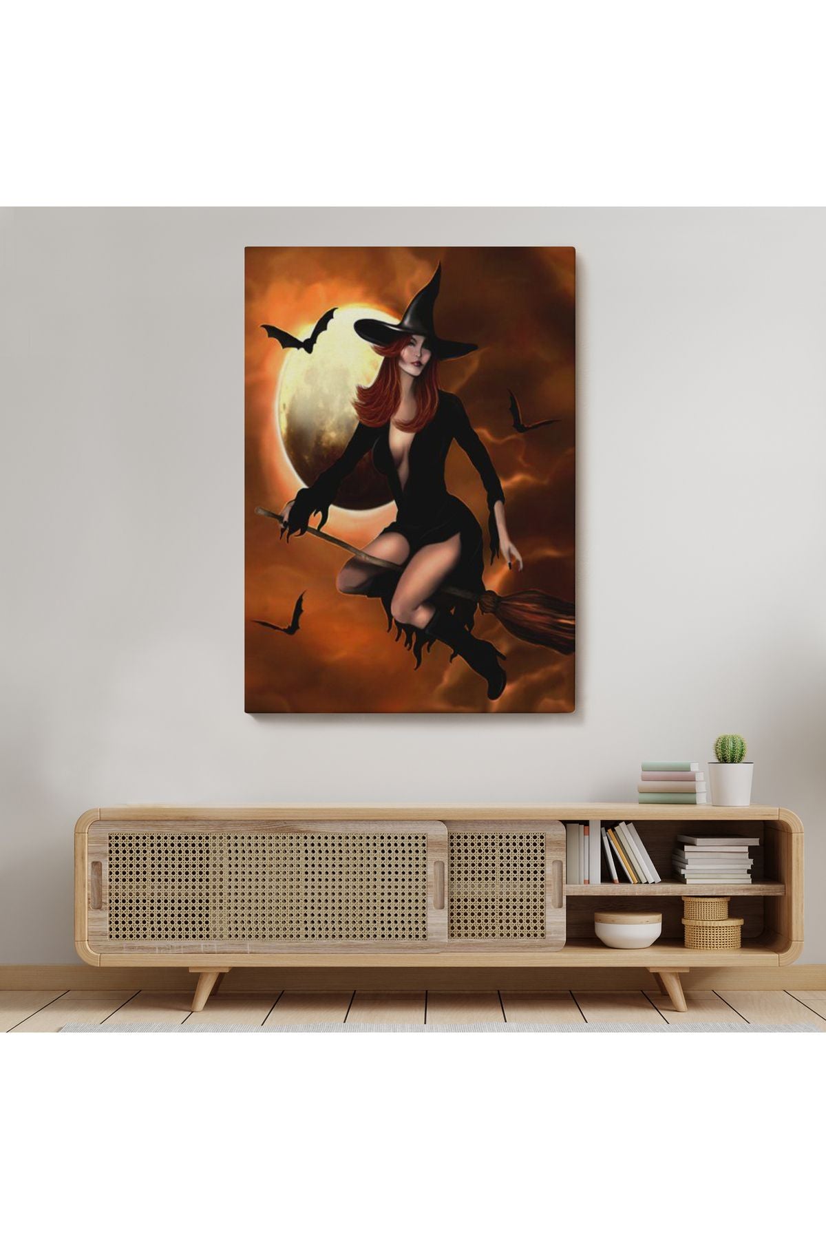 Süpürge İle Uçan Cadı, Cadılar Bayramı Helloven Duvar Tablosu -6086