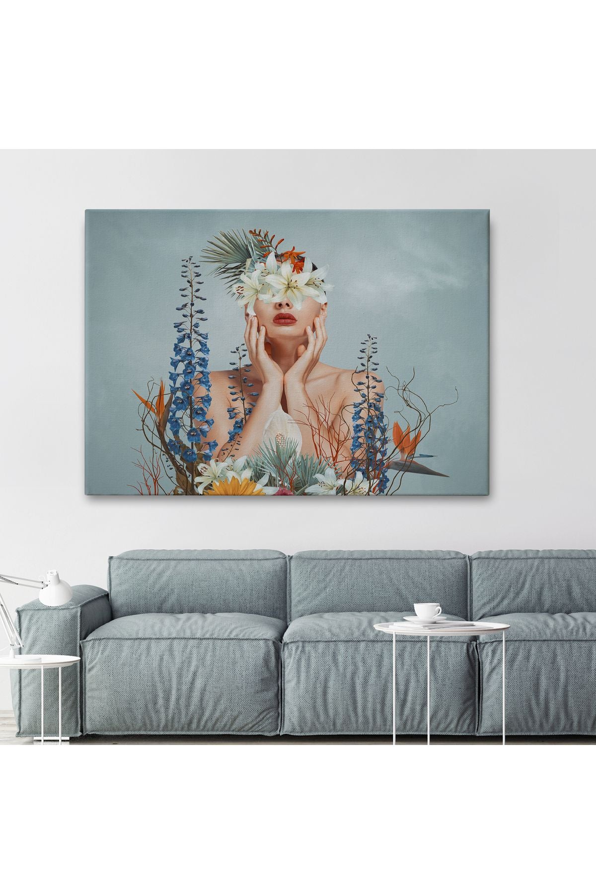Çiçekler İçindeki Güzel Kadın Portresi Kanvas Tablo-5024