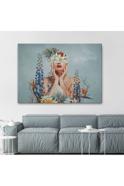 Çiçekler İçindeki Güzel Kadın Portresi Kanvas Tablo-5024