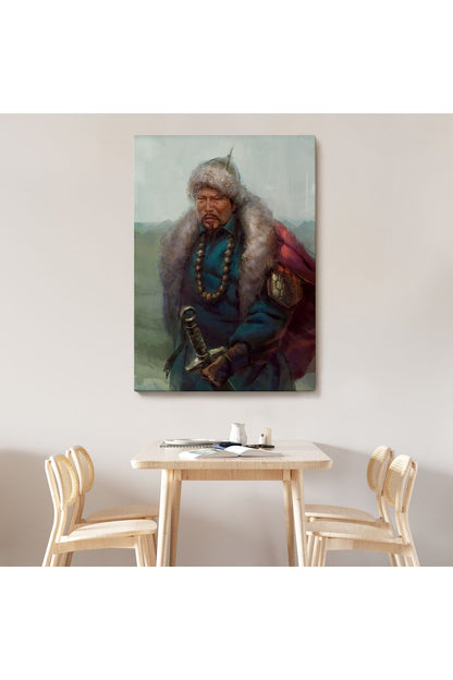 YB Cengiz Han Moğol Ordular Komutanı Yağlıboya Dekoratif Kanvas Tablo-5965