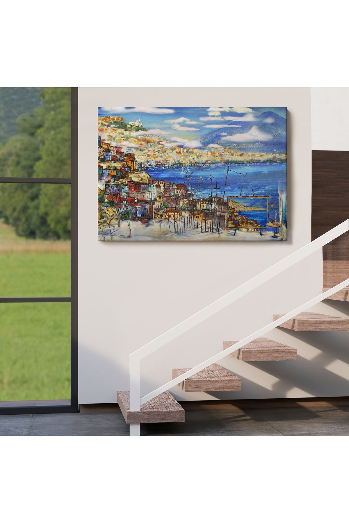 Napoli Manzaralı Yağlıboya Görünüm Dekoratif Kanvas Duvar Tablosu-3503