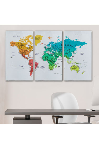 Dünya Haritası Dekoratif Kanvas Tablo Son Derece Detaylı ve Eğitici 1602