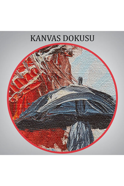 Paris de Yağmur da Yürüyen Kadın Yağlıboya Görünüm Dekoratif Kanvas Duvar Tablosu-5844