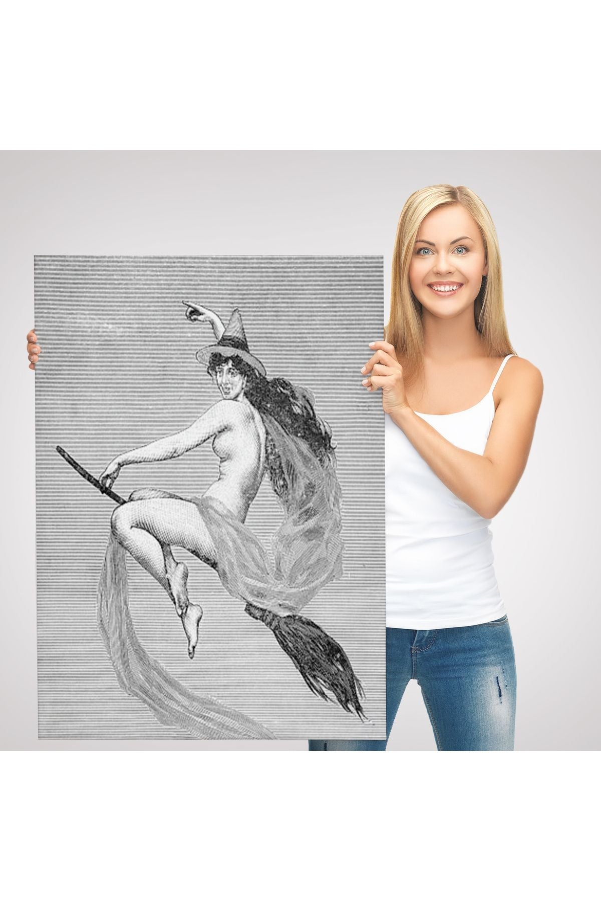 HG Süpürgedeki Cadı, Gotik Sanat Çıplak Cadı Duvar Tablosu-5190