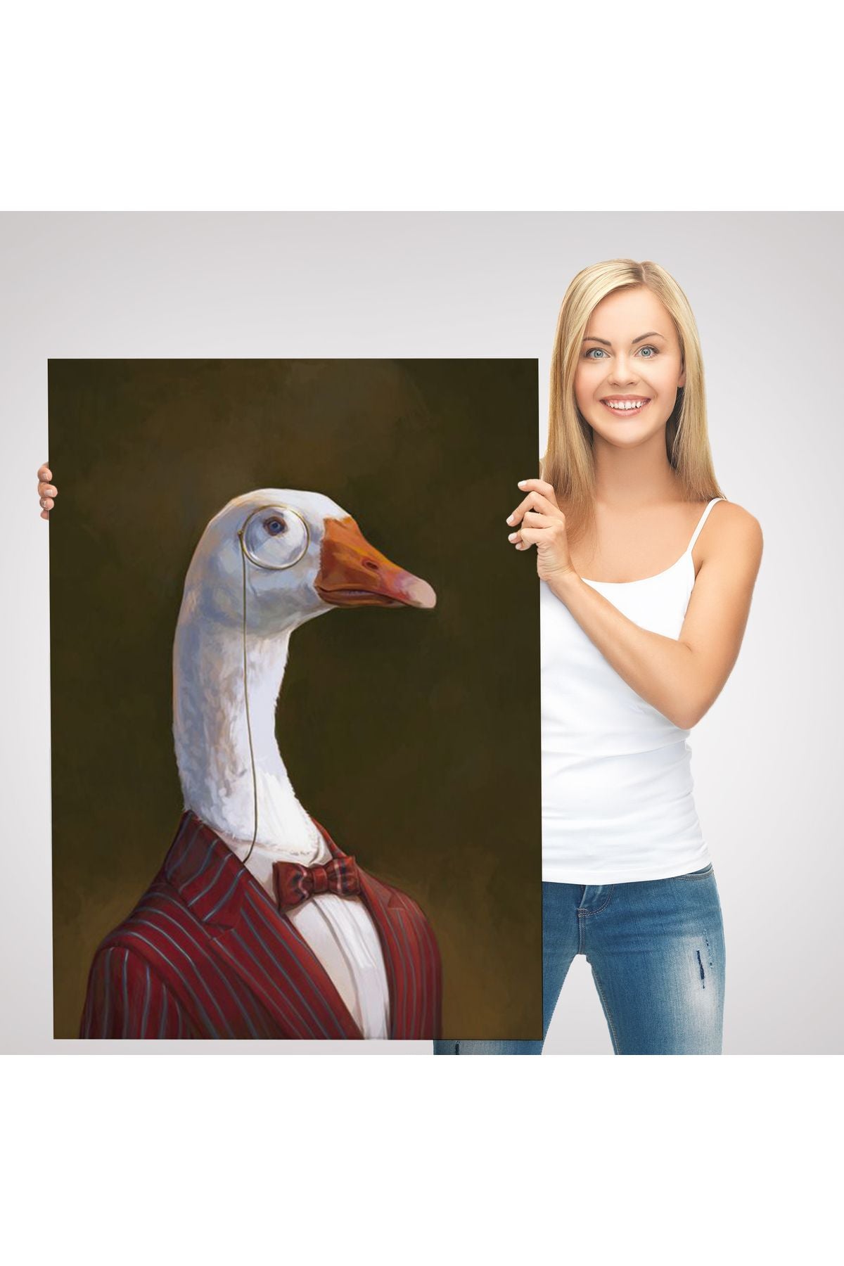 Gözlüklü İnsan Vücutlu Kaz Pop Art Kanvas Tablo-5245