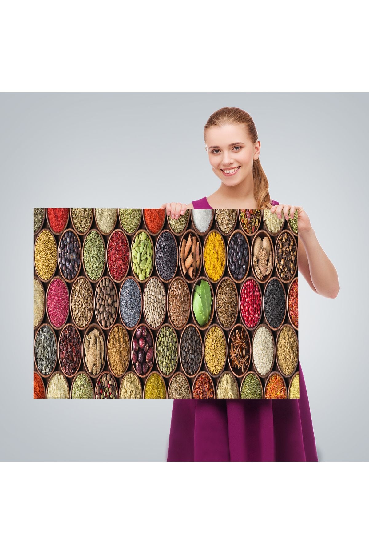 Mutfak Masasın da Baharatlar Dekoratif Kanvas Duvar Tablosu-3569