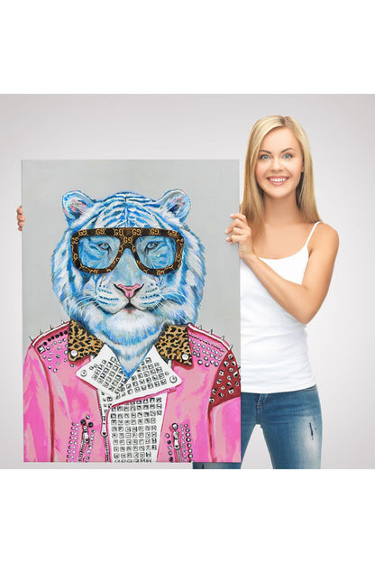 SZ KVS1-Dekoratif Duvar Tablosu-Pembe Ceketli Kaplan Kanvas Tablo 6156