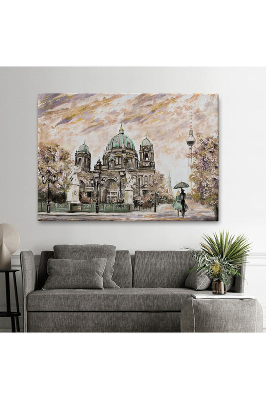 Berlin Sephora Katedrali Yağlıboya Görünüm Dekoratif Kanvas Tablo-3501