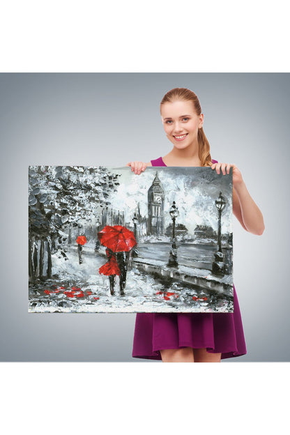 Londra Sokakları Yağlıboya Görünüm Dekoratif Kanvas Duvar Tablosu-3497