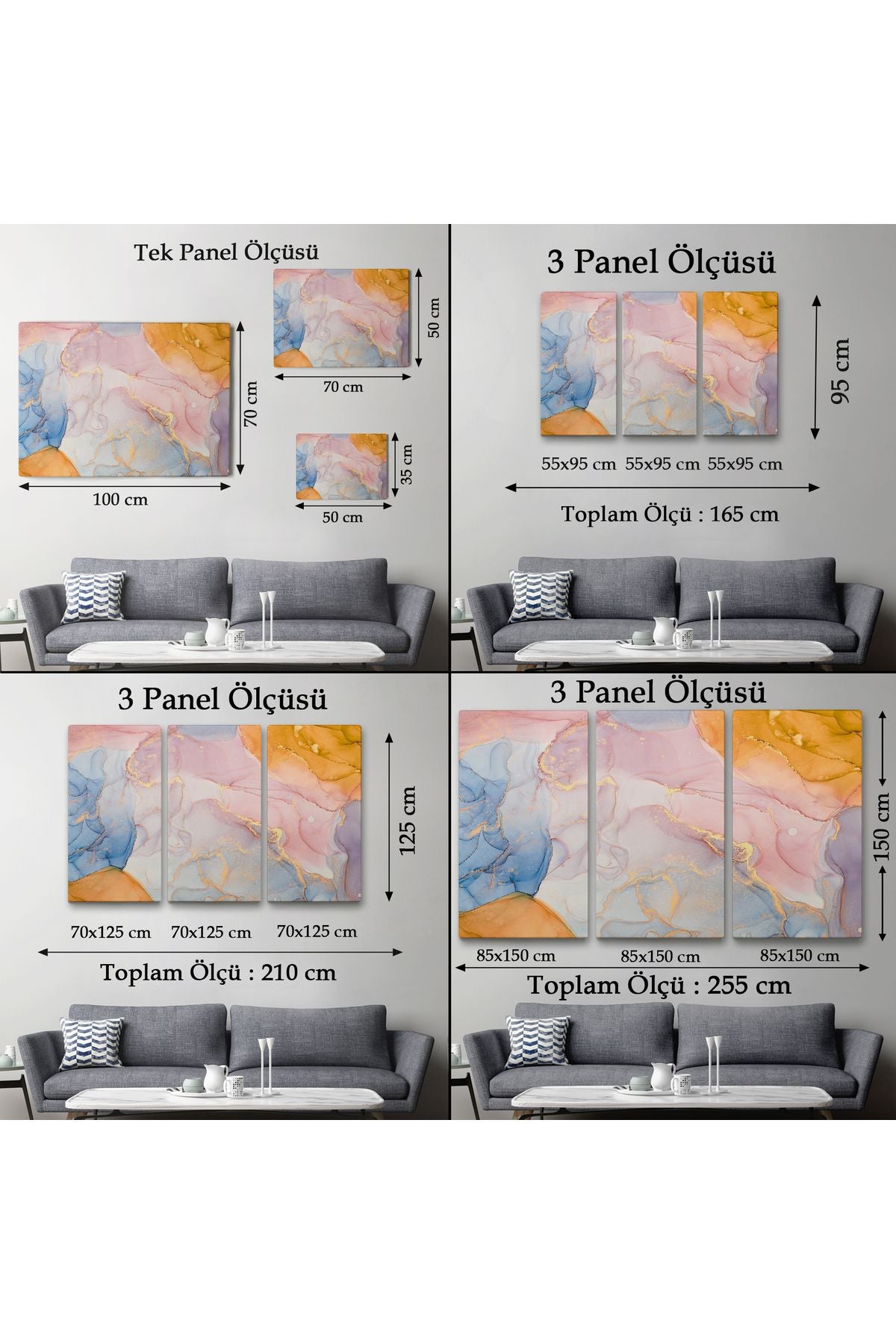 Mürekkep ve Alkol Elementleri ile Mermer Deseni Verilmiş Kanvas Tablo-5047