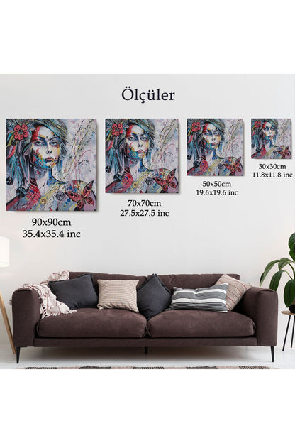 Çağdaş Tarz Kız Portresi Yağlıboya Görünüm Dekoratif Kanvas Duvar Tablosu-5829
