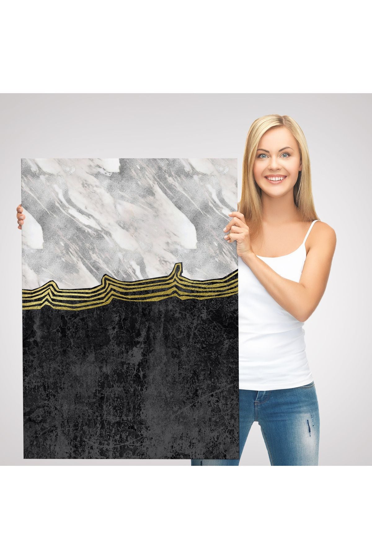 Siyah Beyaz Mermer Desenli Dekoratif Kanvas Tablo-5175