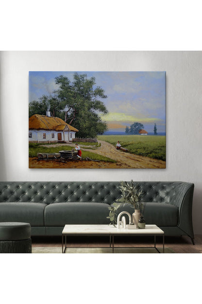 Köy Evi Manzarası Yağlıboya Görünüm Dekoratif Kanvas Duvar Tablosu-3555