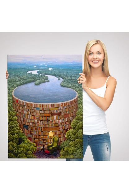 Gerçeküstü Bir Kütüphane Kanvas Tablo, Çalışma Odası Hediyesi, Kütüphane Posteri-5209