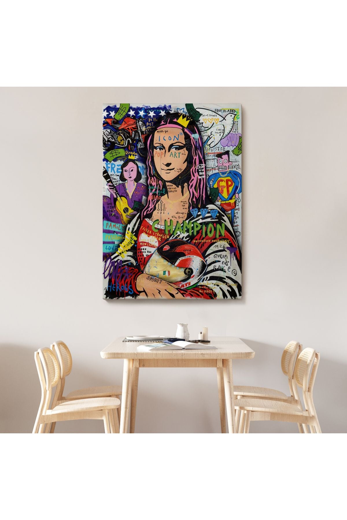 Renkli Mona Lisa Banksy Kanvas Tablo, Sokak Sanatı, Pop Art-5306