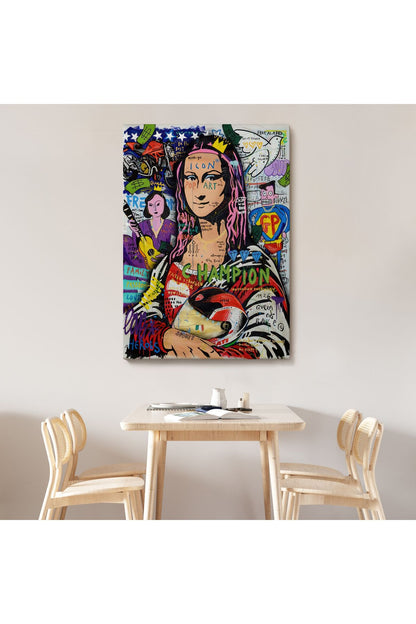 Renkli Mona Lisa Banksy Kanvas Tablo, Sokak Sanatı, Pop Art-5306