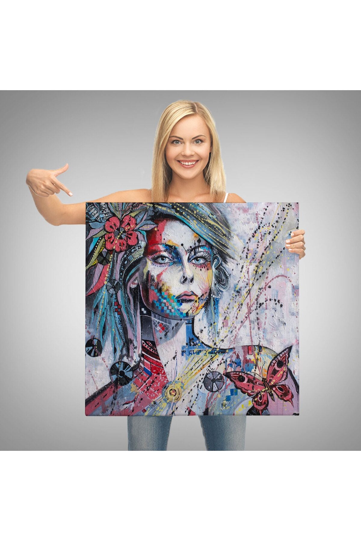 Çağdaş Tarz Kız Portresi Yağlıboya Görünüm Dekoratif Kanvas Duvar Tablosu-5829