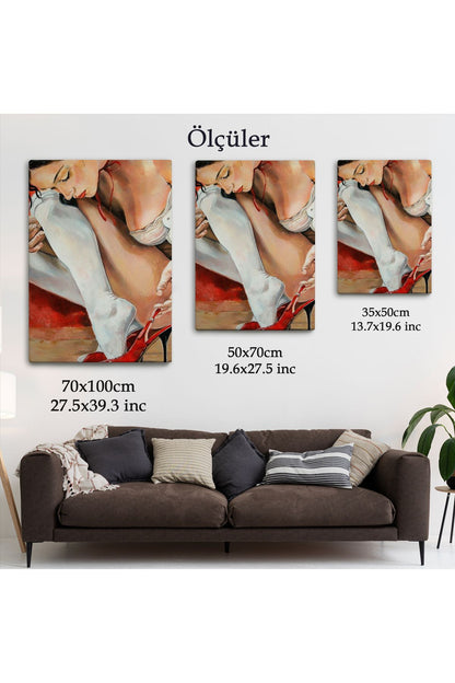 Kırmızı Ayakkabılarını Giyen Sexi Kadın Duvar Tablosu-6311