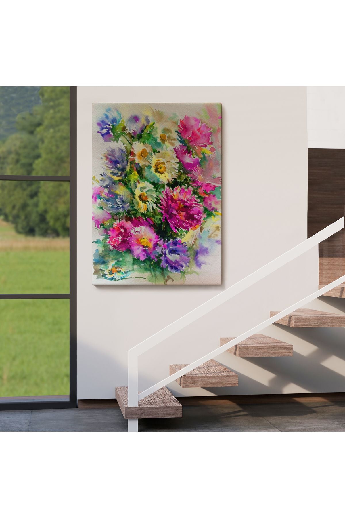 Renkli Çiçekler Duvar Tablosu-5993
