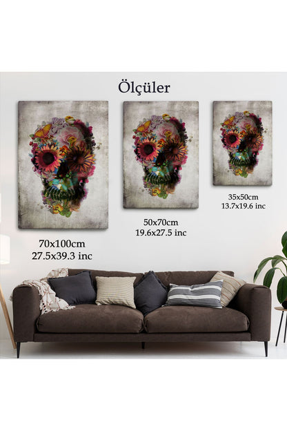 Şeker Kafatası Rengarenk Çiçekli Kafatası Ölülerin Günü Kanvas Tablo-5253