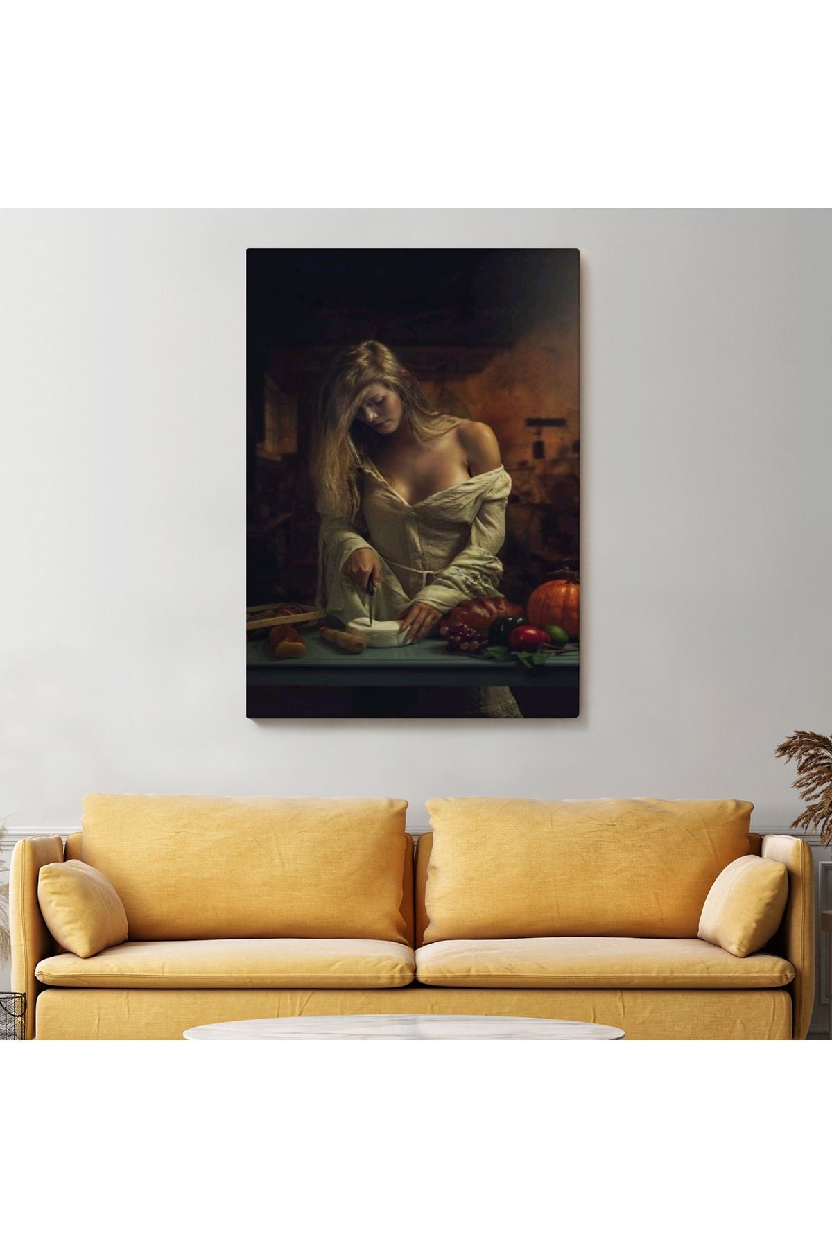 Peynir Kesen Güzel Kadın Dekoratif Duvar Tablosu-6299
