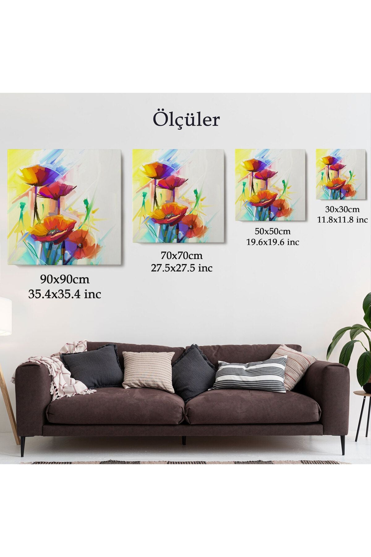 Soyut Çiçekler Yağlıboya Görünüm Dekoratif Kanvas Duvar Tablosu-5828