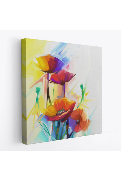 Soyut Çiçekler Yağlıboya Görünüm Dekoratif Kanvas Duvar Tablosu-5828