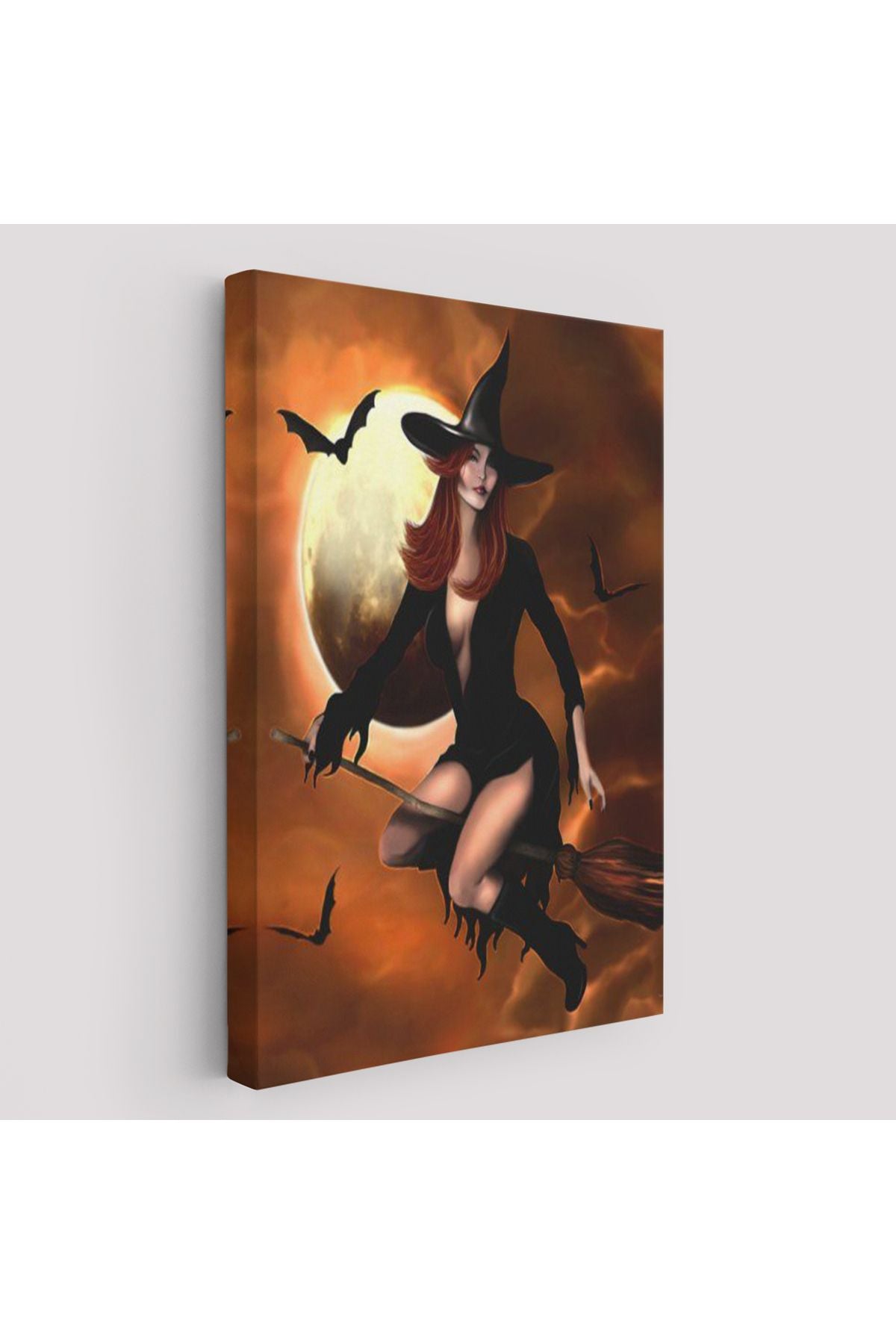 Süpürge İle Uçan Cadı, Cadılar Bayramı Helloven Duvar Tablosu -6086