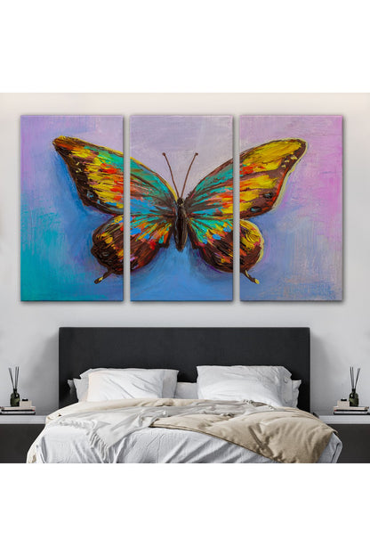 Renkli Kelebek Yağlıboya Görünüm Dekoratif Kanvas Duvar Tablosu-3628