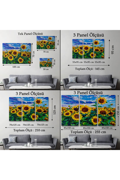 Ayçiçeği Tarlası Yağlıboya Görünüm Dekoratif Kanvas Duvar Tablosu-3750