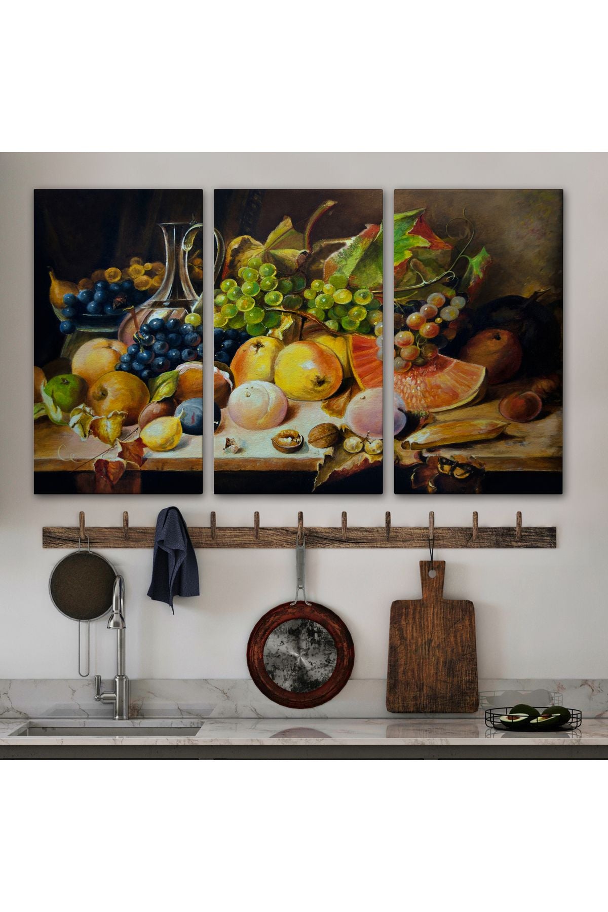Masadaki Meyveler Yağlıboya Görünüm Dekoratif Kanvas Duvar Tablosu-3632