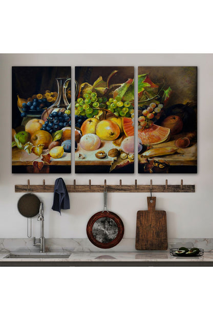 Masadaki Meyveler Yağlıboya Görünüm Dekoratif Kanvas Duvar Tablosu-3632