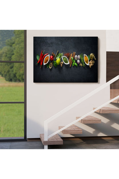 Mutfak Masasın da Baharatlar Dekoratif Kanvas Duvar Tablosu-3538